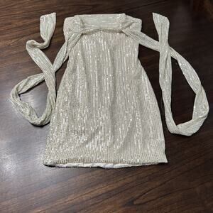 Dazzle Ivory Sequin Strapless Short Mini Dress, Prom Hoco Size 2